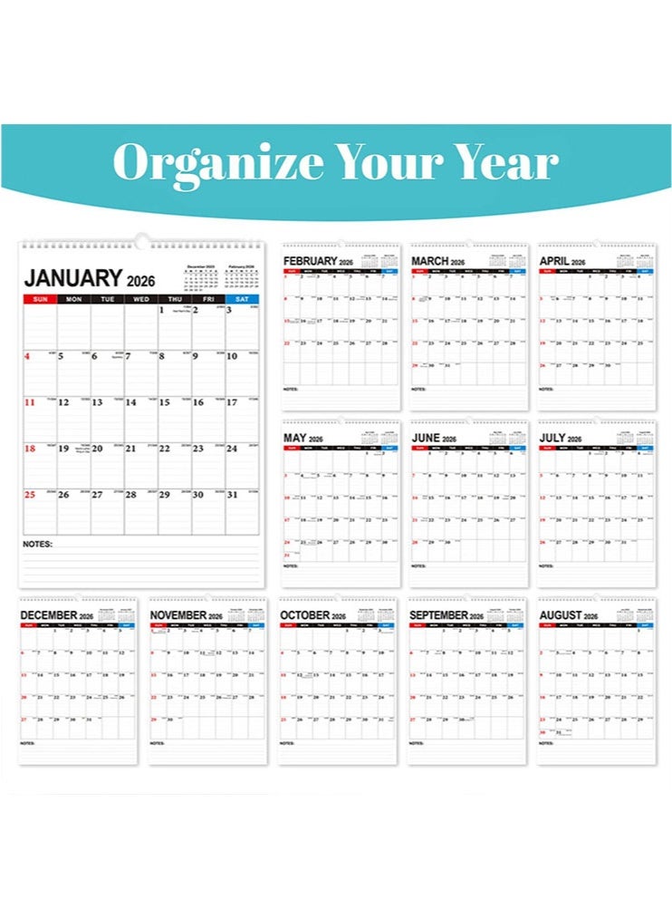 2026 Wall Calendar, Large Vertical 18 Monthly Calendar with Hanging Hook 2026, Wall Calendar Jan 2026 - Jun 2027, Twin-Wire Binding with Writing Block for Planning & Organizing, Premium Paper, Suitable for Keeping Important Dates, Perfect for Organizing - Image 4
